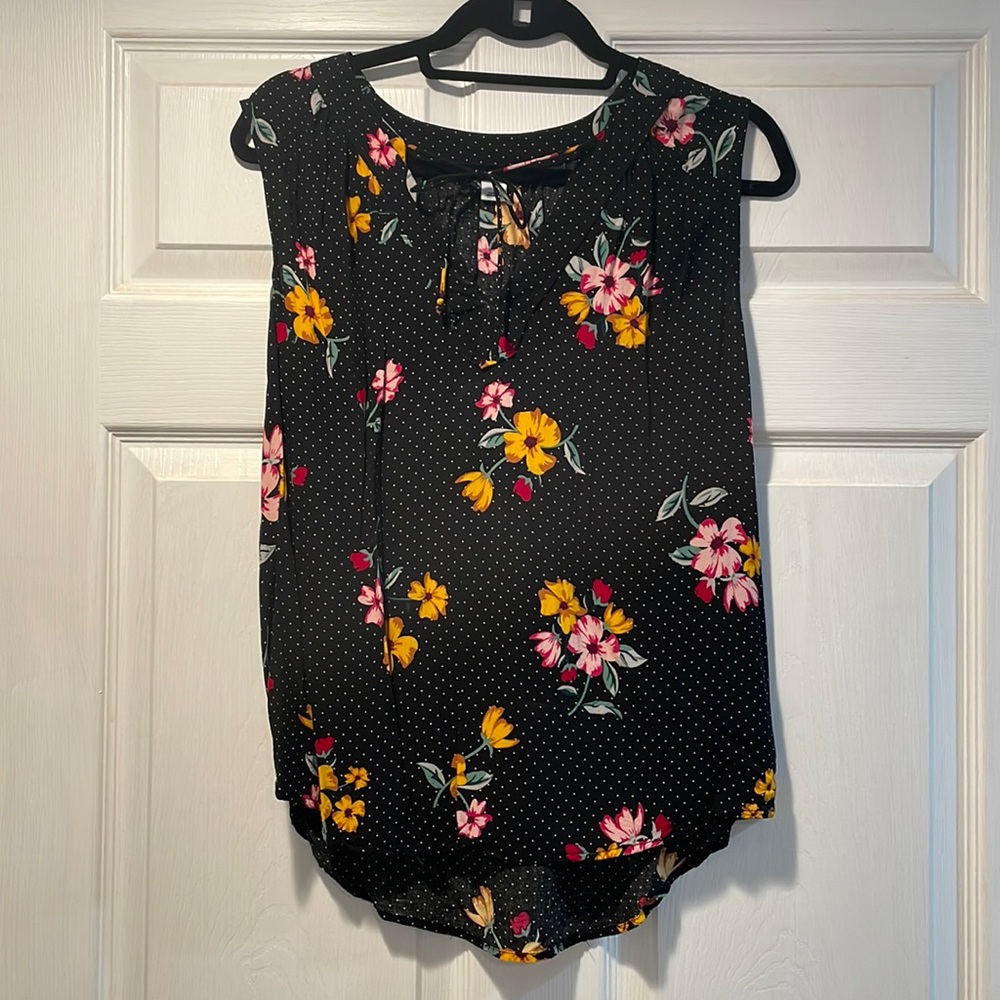 Black tank blouse with tie front